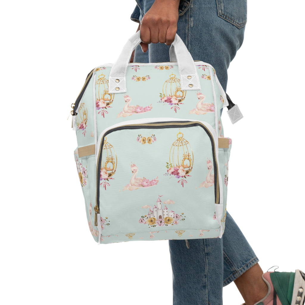 Baby Swan Castle Pattern Diaper Backpack | Waterproof Nursery Bag