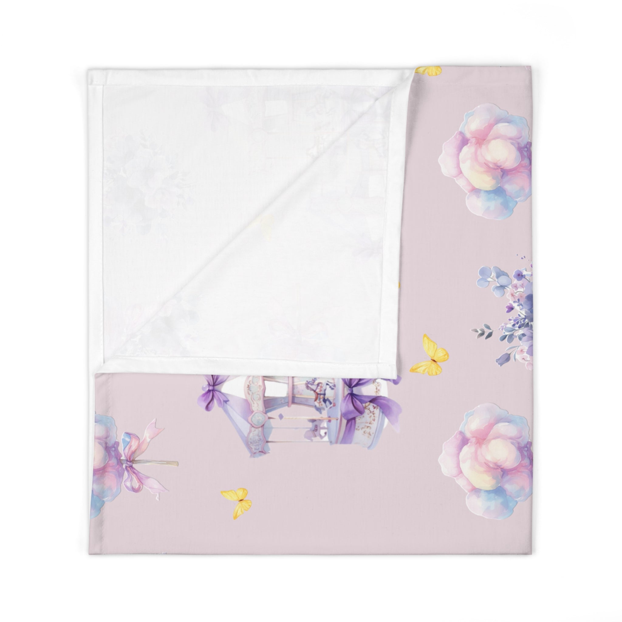 Pastel Lilac Carousel Baby Swaddle Blanket — Lavender Carousel & Cotton Candy Nursery Throw