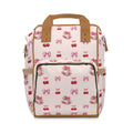 Pink Cherry Tea-Party Diaper Backpack — Multifunctional Baby Bag with Bow & Cake Print