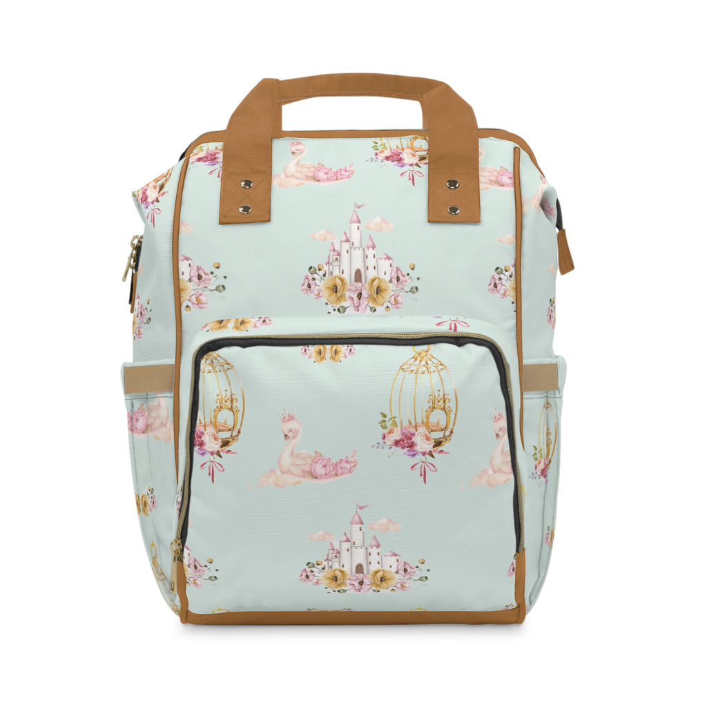 Baby Swan Castle Pattern Diaper Backpack | Waterproof Nursery Bag