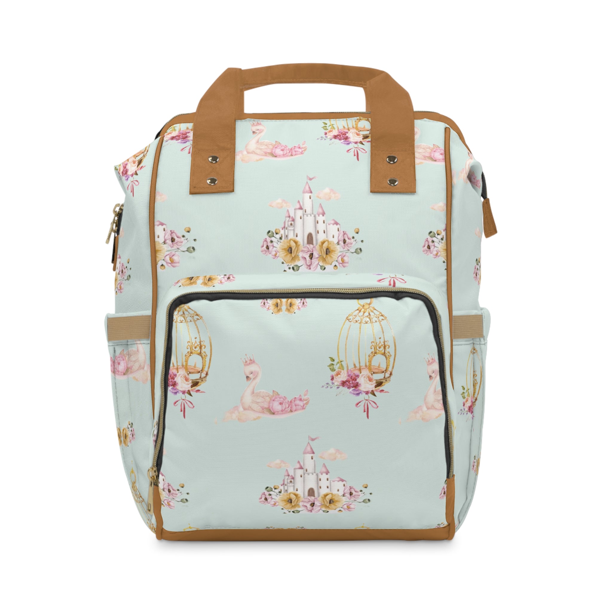 Baby Swan Castle Pattern Diaper Backpack | Waterproof Nursery Bag