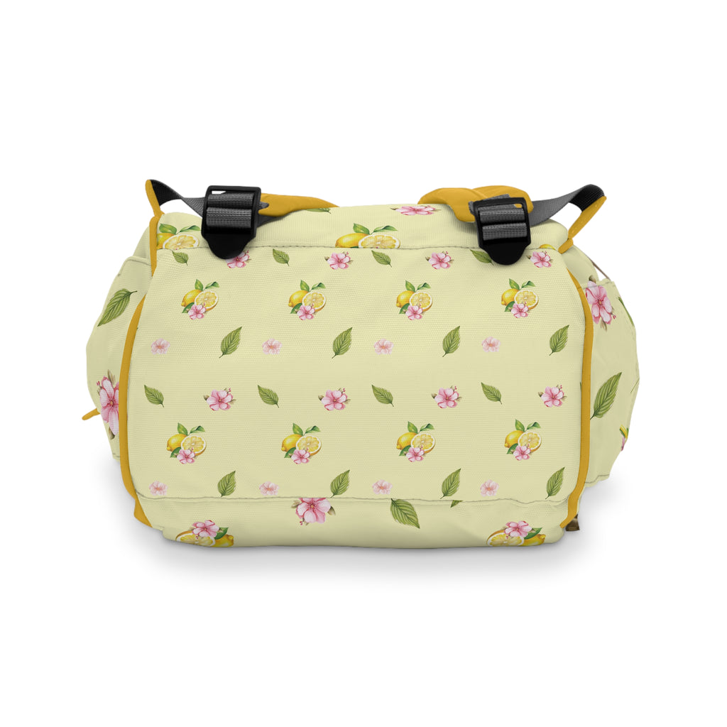 Floral Lemon Diaper Backpack — Multifunctional Baby Bag with Pockets