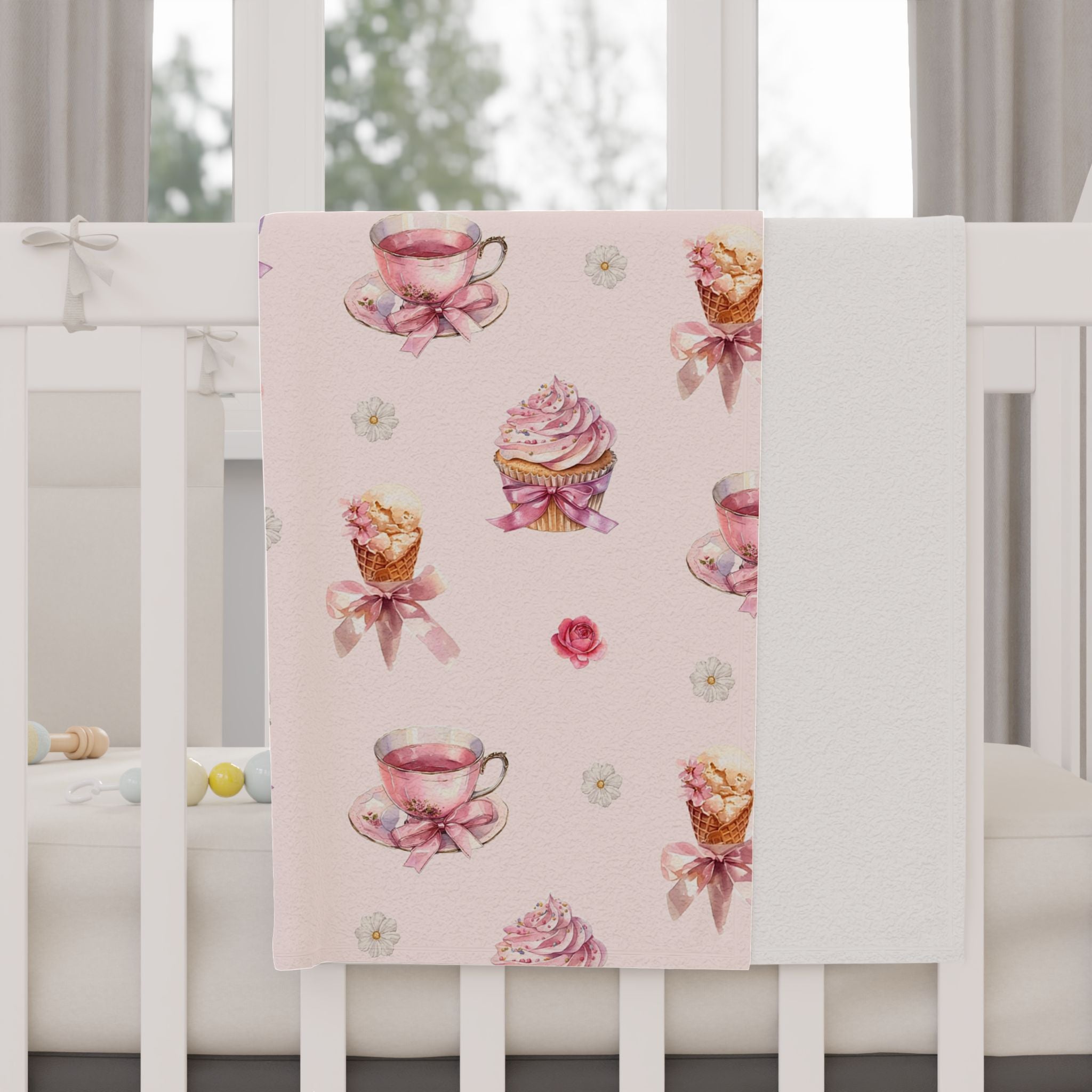 Ice cream, pink roses and Cup cake Toddler Blanket | Pink Ballet Dancers & Tea Cups Pattern