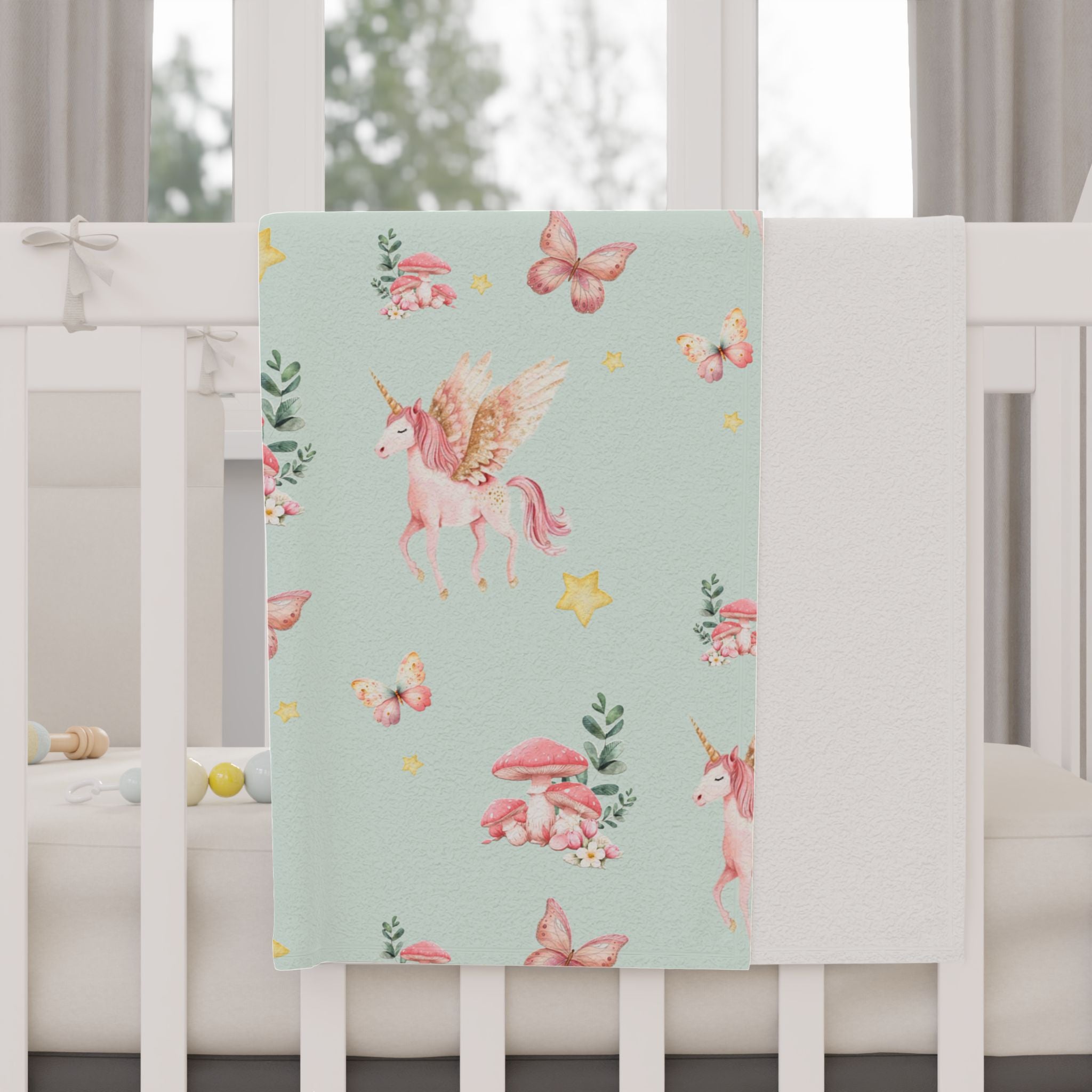 Toddler Blanket - Pastel Pegasus & Butterfly Baby Throw, Soft Nursery Blanket for Girls
