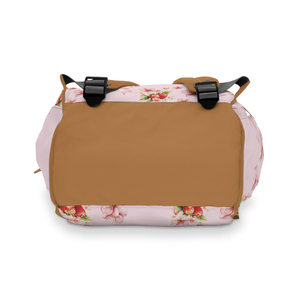 Floral Strawberry Bird Diaper Backpack - Multifunctional Baby Changing Bag