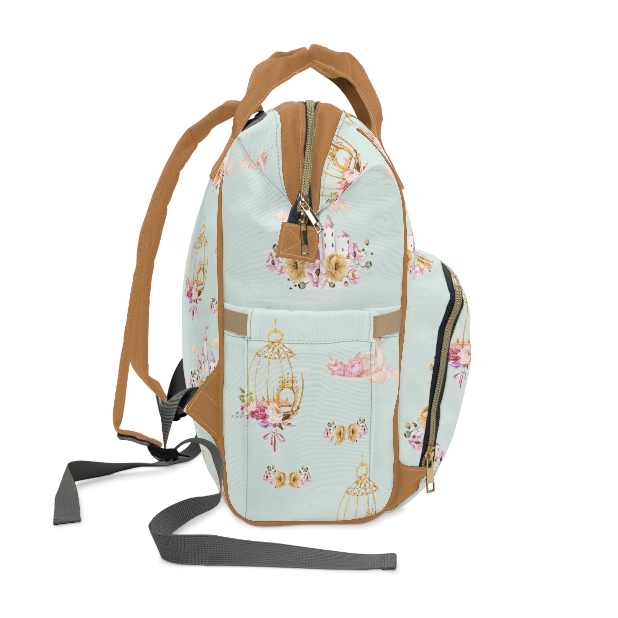 Baby Swan Castle Pattern Diaper Backpack | Waterproof Nursery Bag