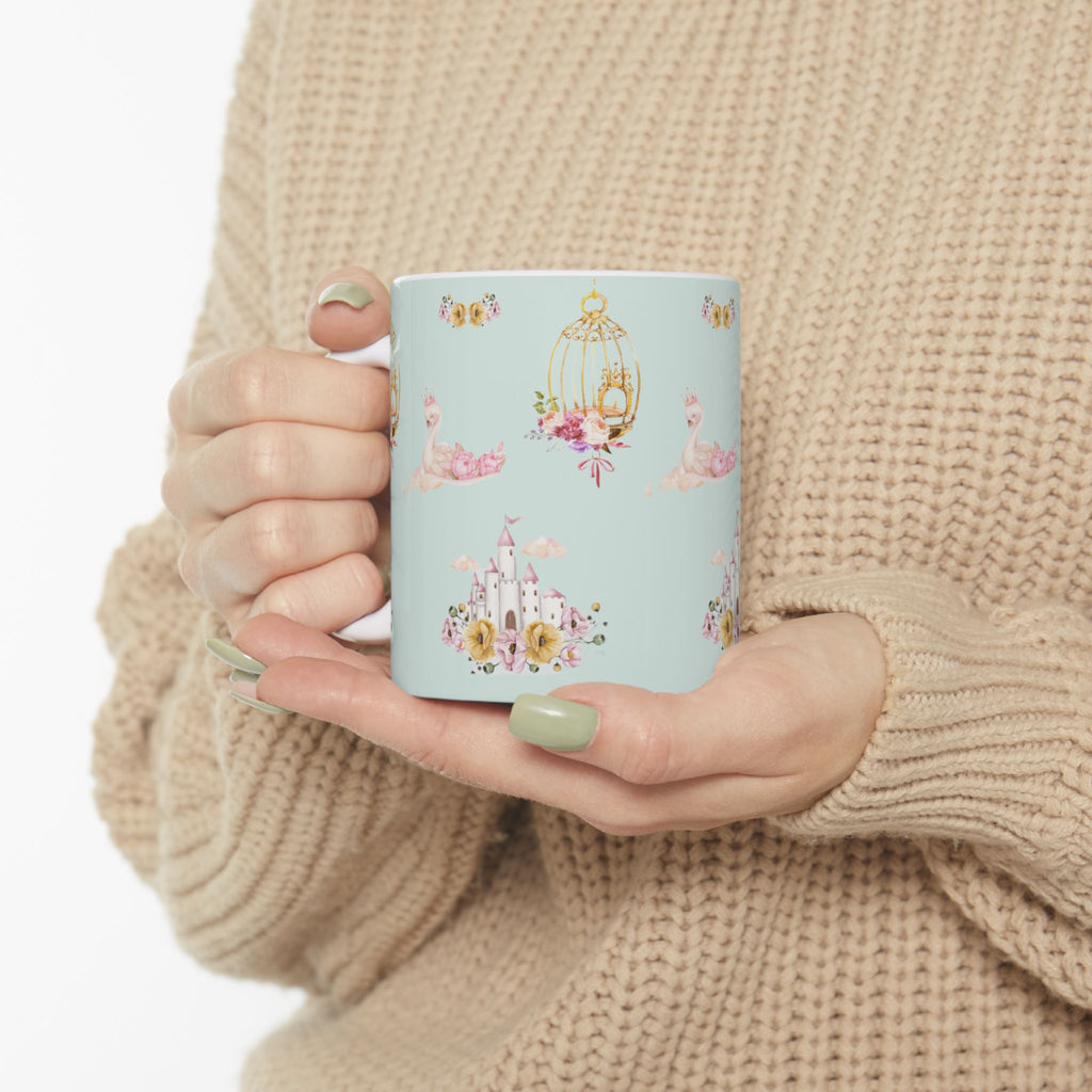 Vintage Birdcage Floral Pattern Mug | Pastel Nursery Ceramic Mug