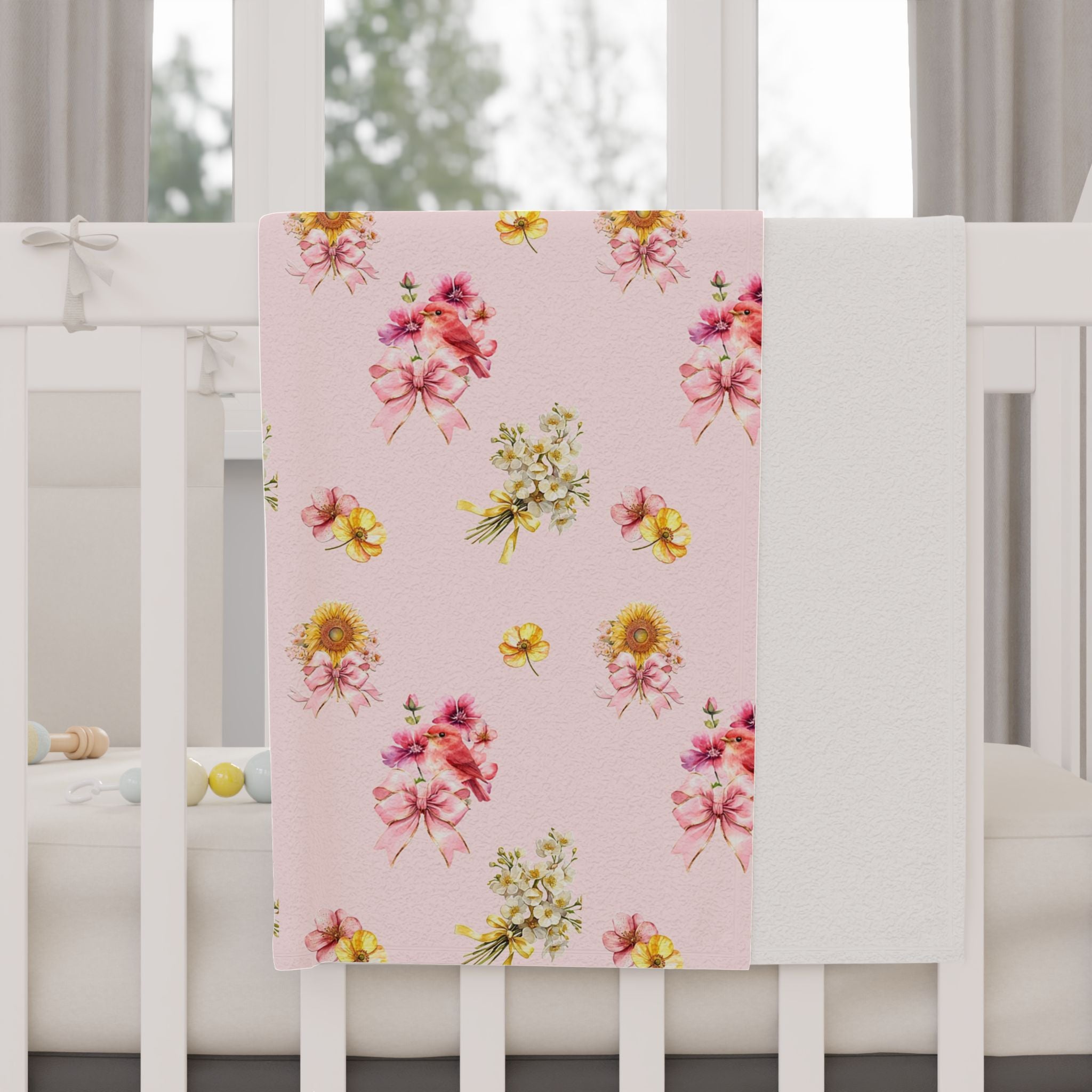 Vintage Floral Pattern Toddler Blanket | Pink Roses & Daisies