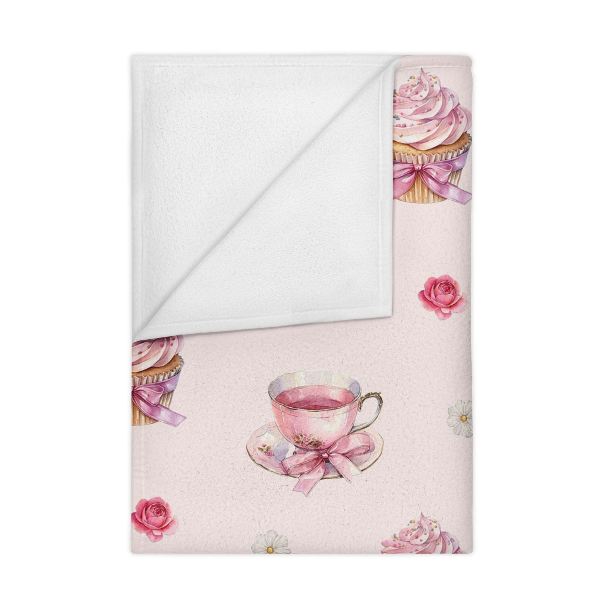 Ice cream, pink roses and Cup cake Toddler Blanket | Pink Ballet Dancers & Tea Cups Pattern
