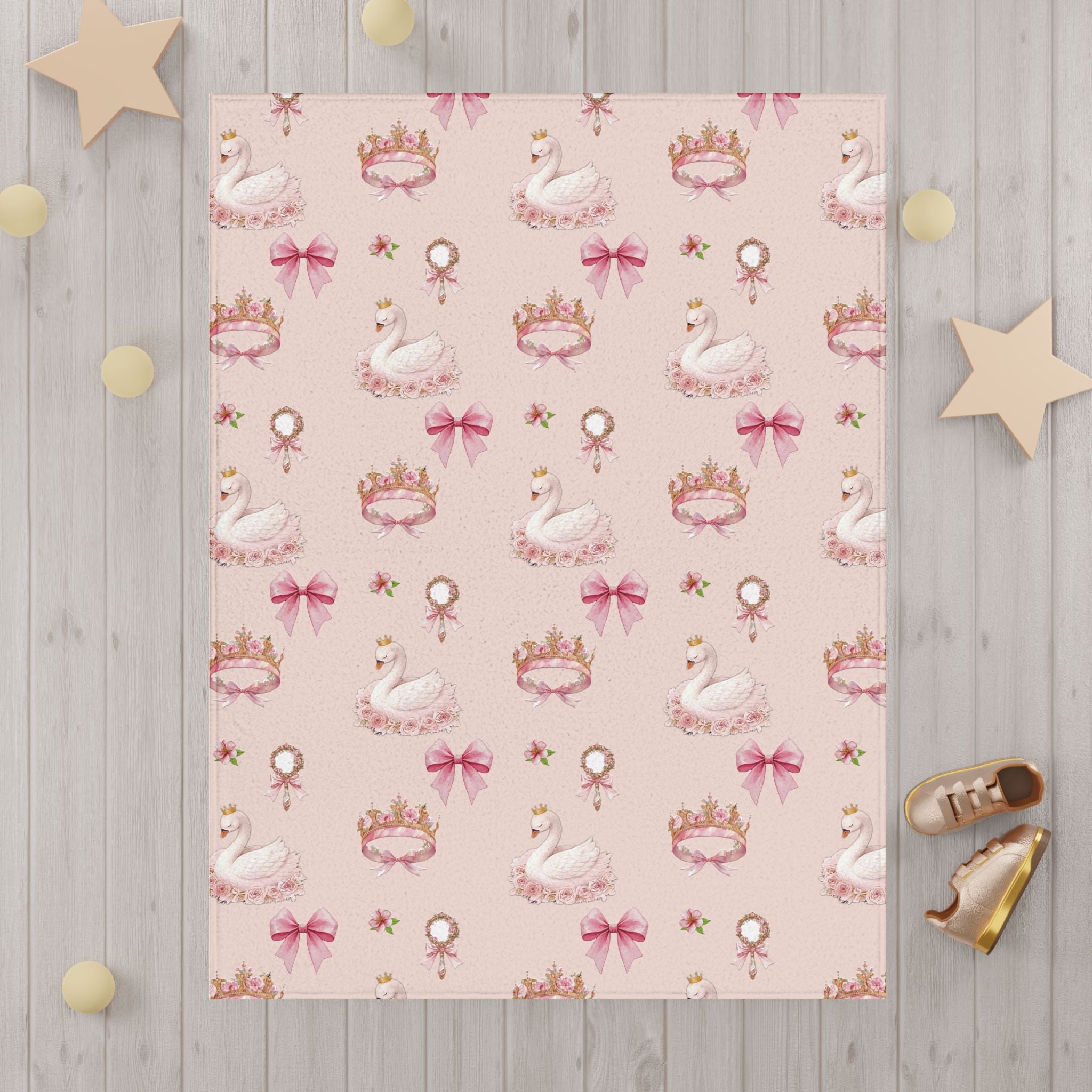 Princess Swan Toddler Blanket — Pink Crown & Bow Nursery Throw