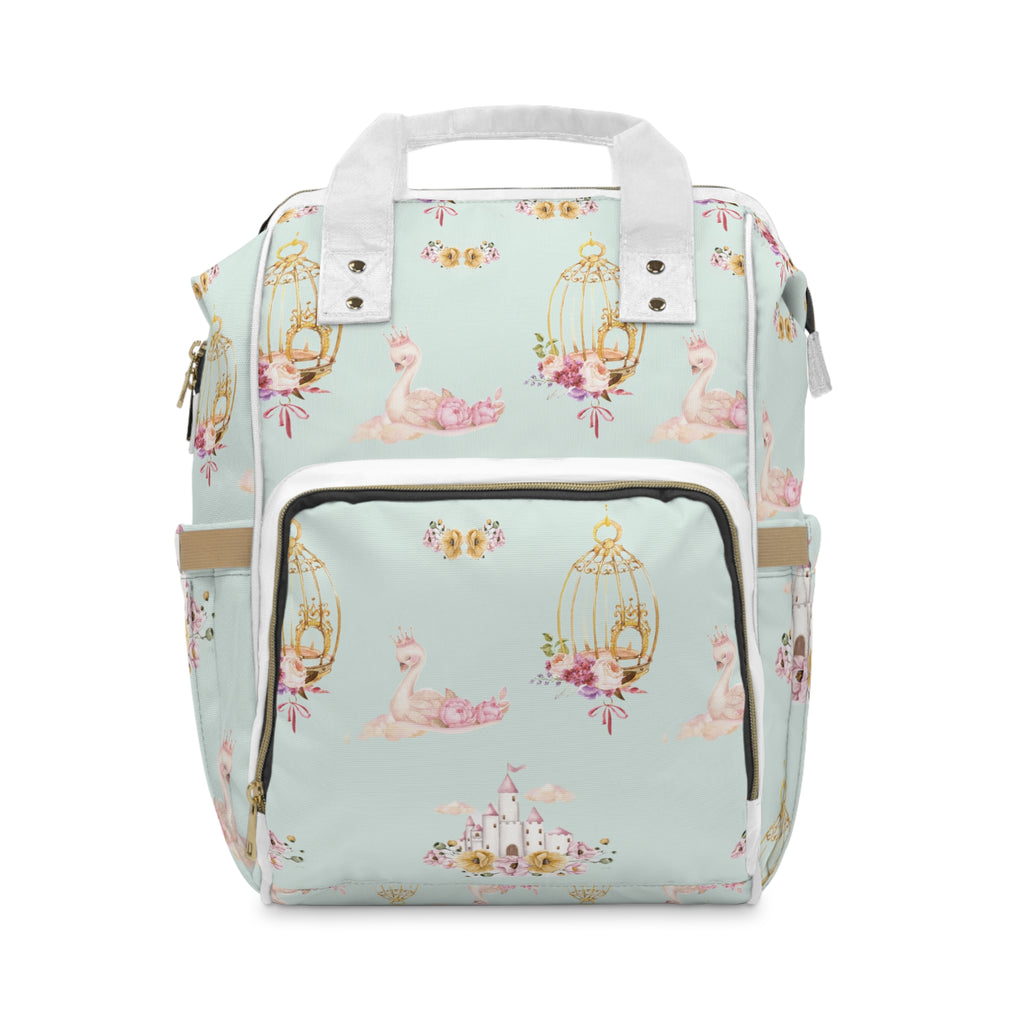 Baby Swan Castle Pattern Diaper Backpack | Waterproof Nursery Bag
