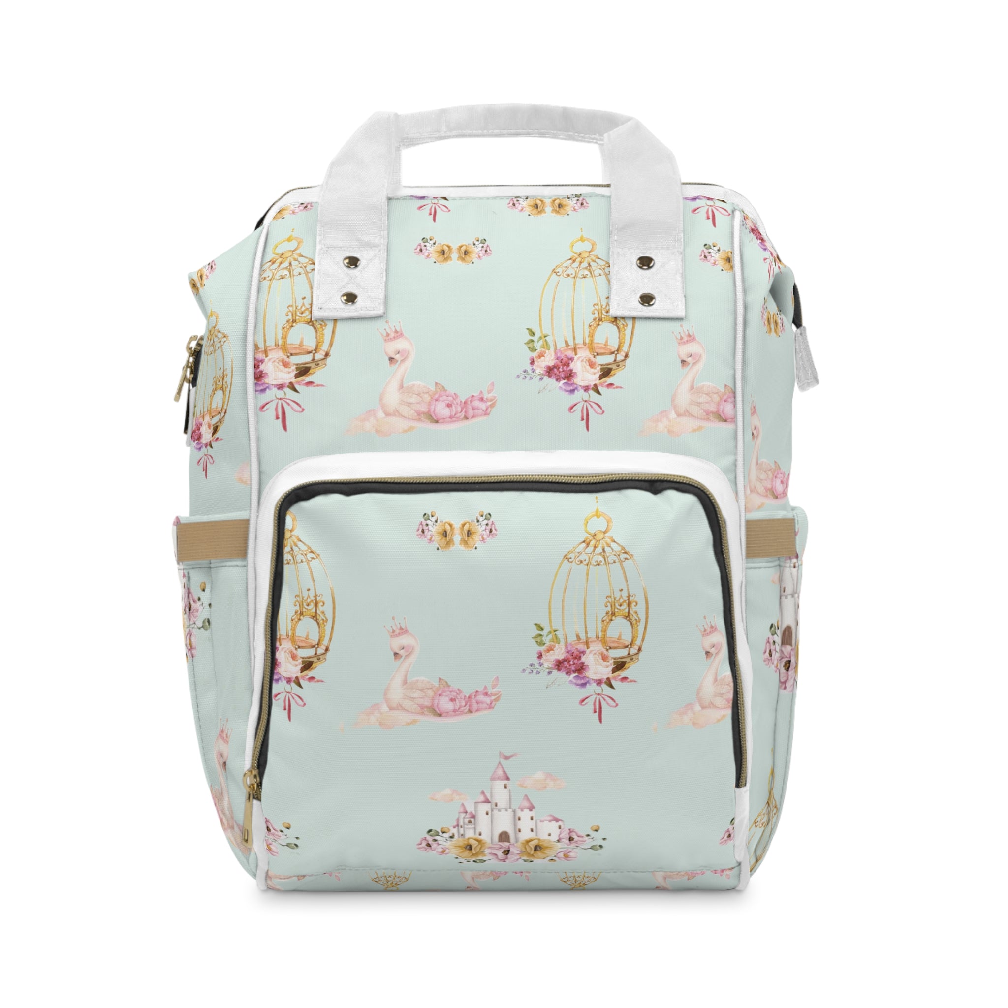 Baby Swan Castle Pattern Diaper Backpack | Waterproof Nursery Bag