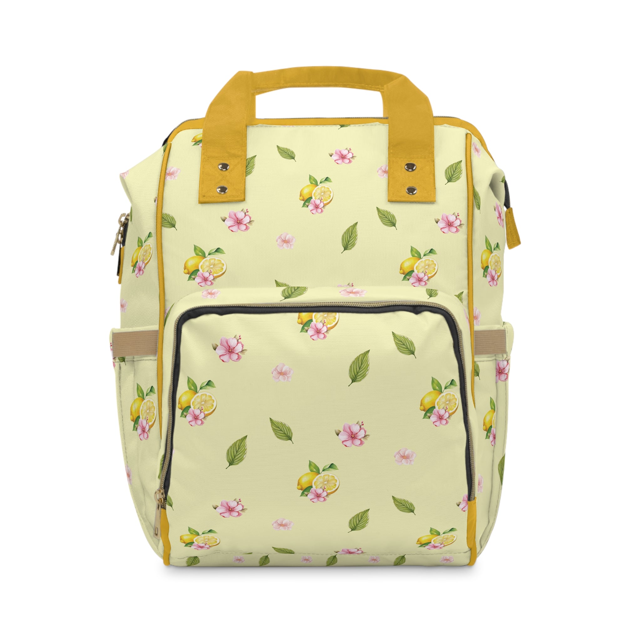 Floral Lemon Diaper Backpack — Multifunctional Baby Bag with Pockets