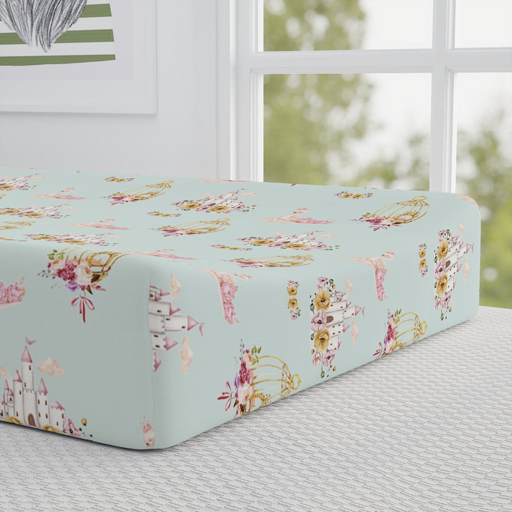 Floral Swan Baby Changing Pad Cover — Soft Pastel Nursery Fitted Sheet