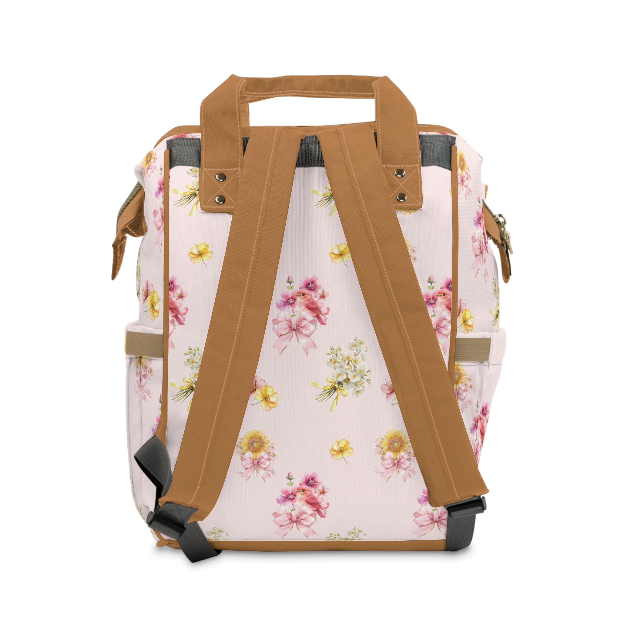 Pink Bird & Yellow Floral Baby Diaper Backpack — Multifunctional Baby Bag