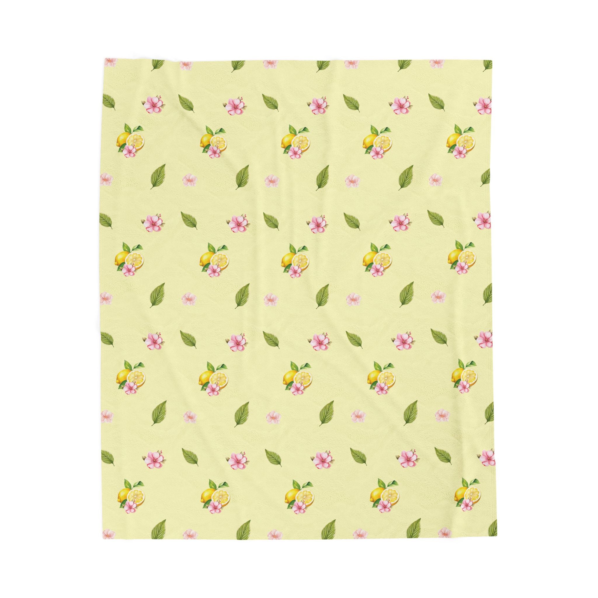 Velveteen Plush Blanket 50x 60’’ - Lemon Blossom Floral Throw