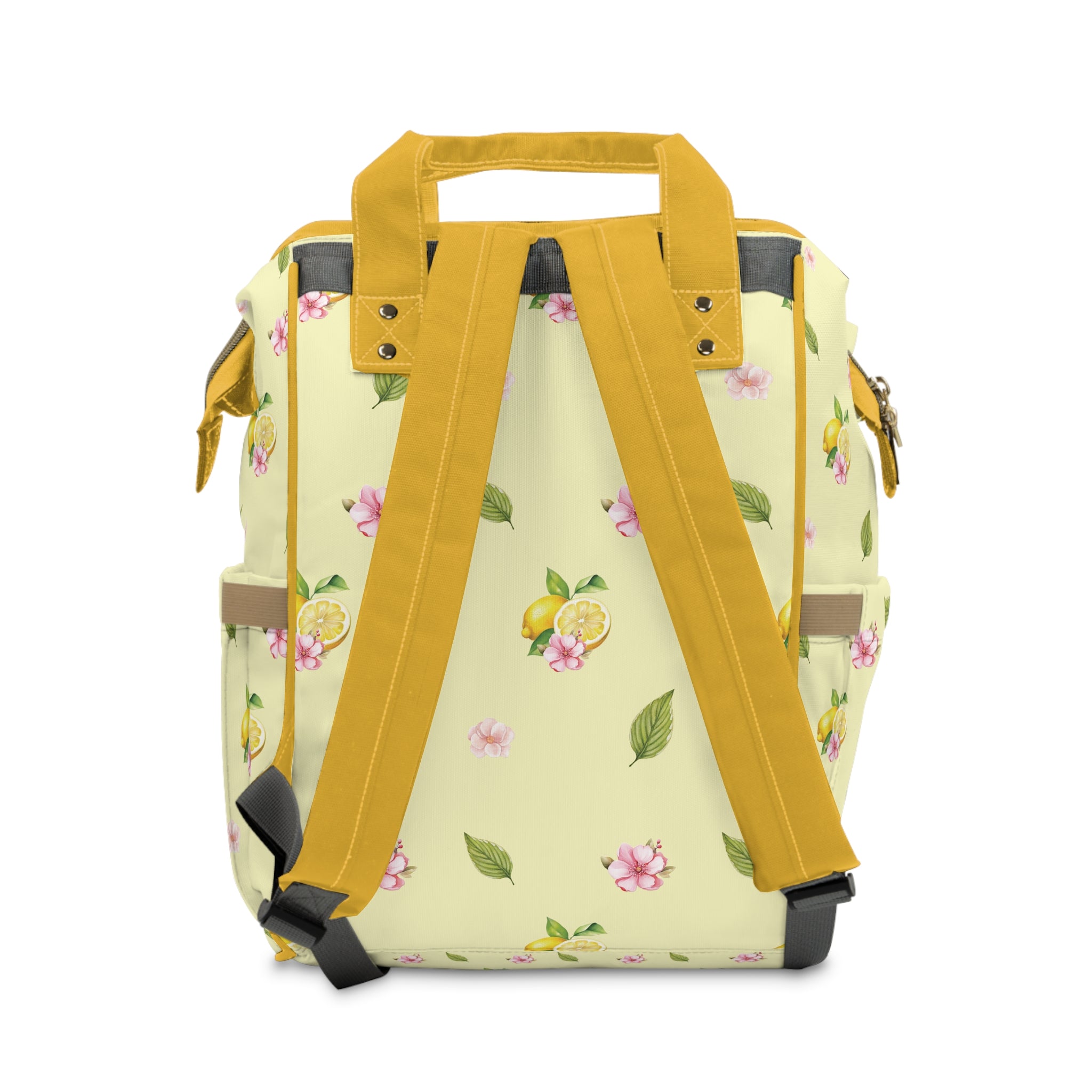 Floral Lemon Diaper Backpack — Multifunctional Baby Bag with Pockets