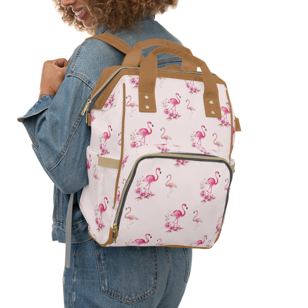 Flamingo & Flower Diaper Backpack — Multifunctional Baby Backpack