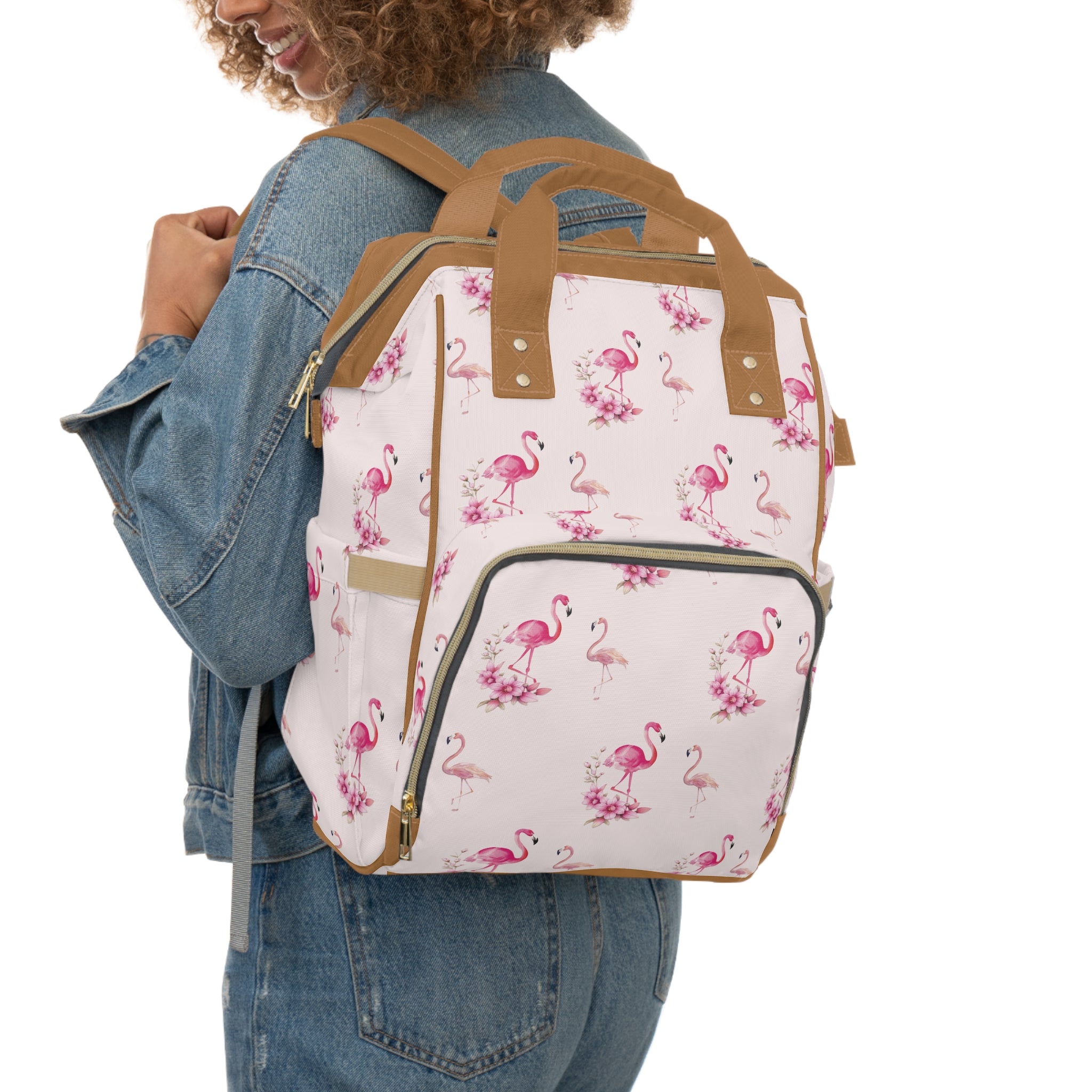 Flamingo & Flower Diaper Backpack — Multifunctional Baby Backpack