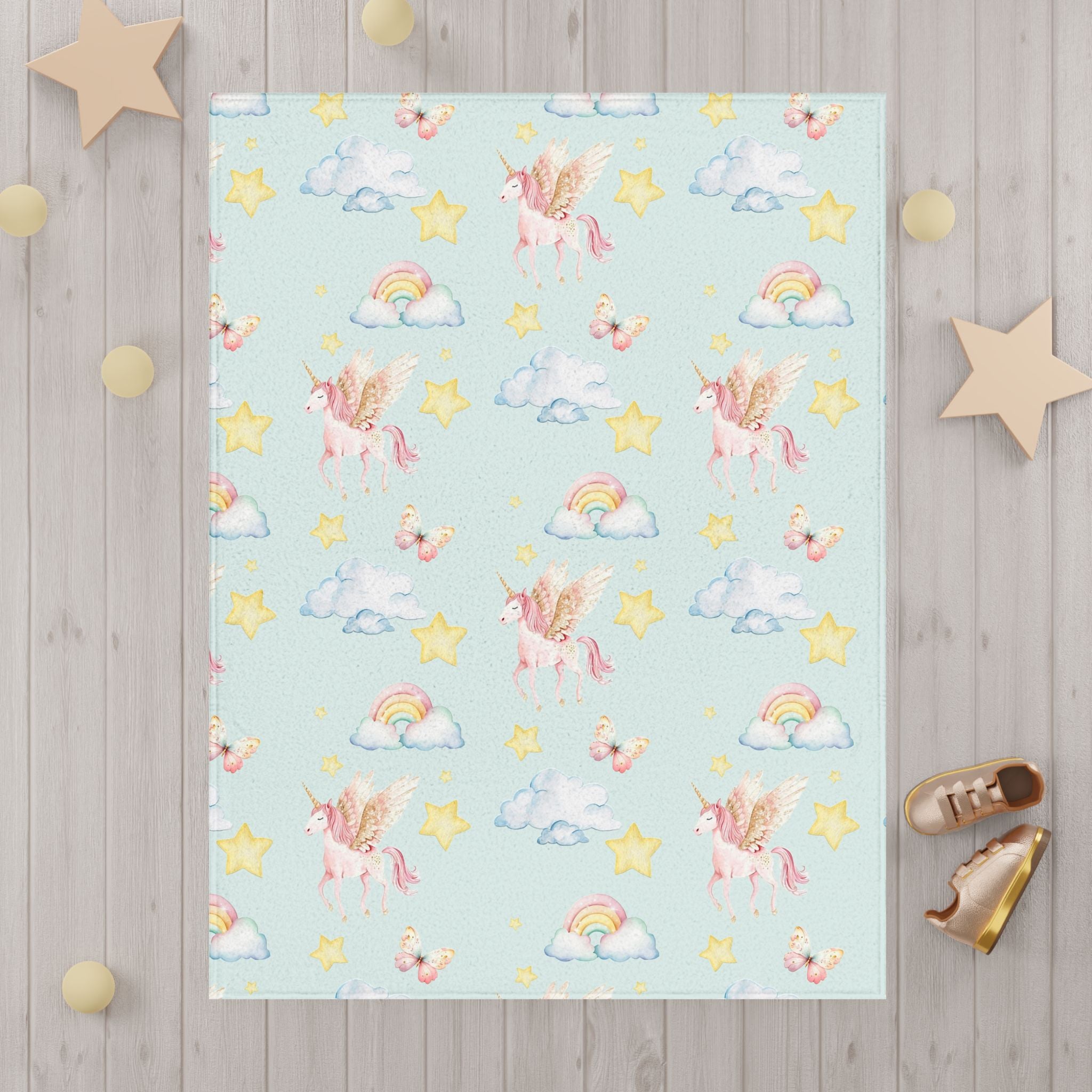 Pastel Pegasus and Rainbows Toddler Blanket | Stars Clouds Nursery