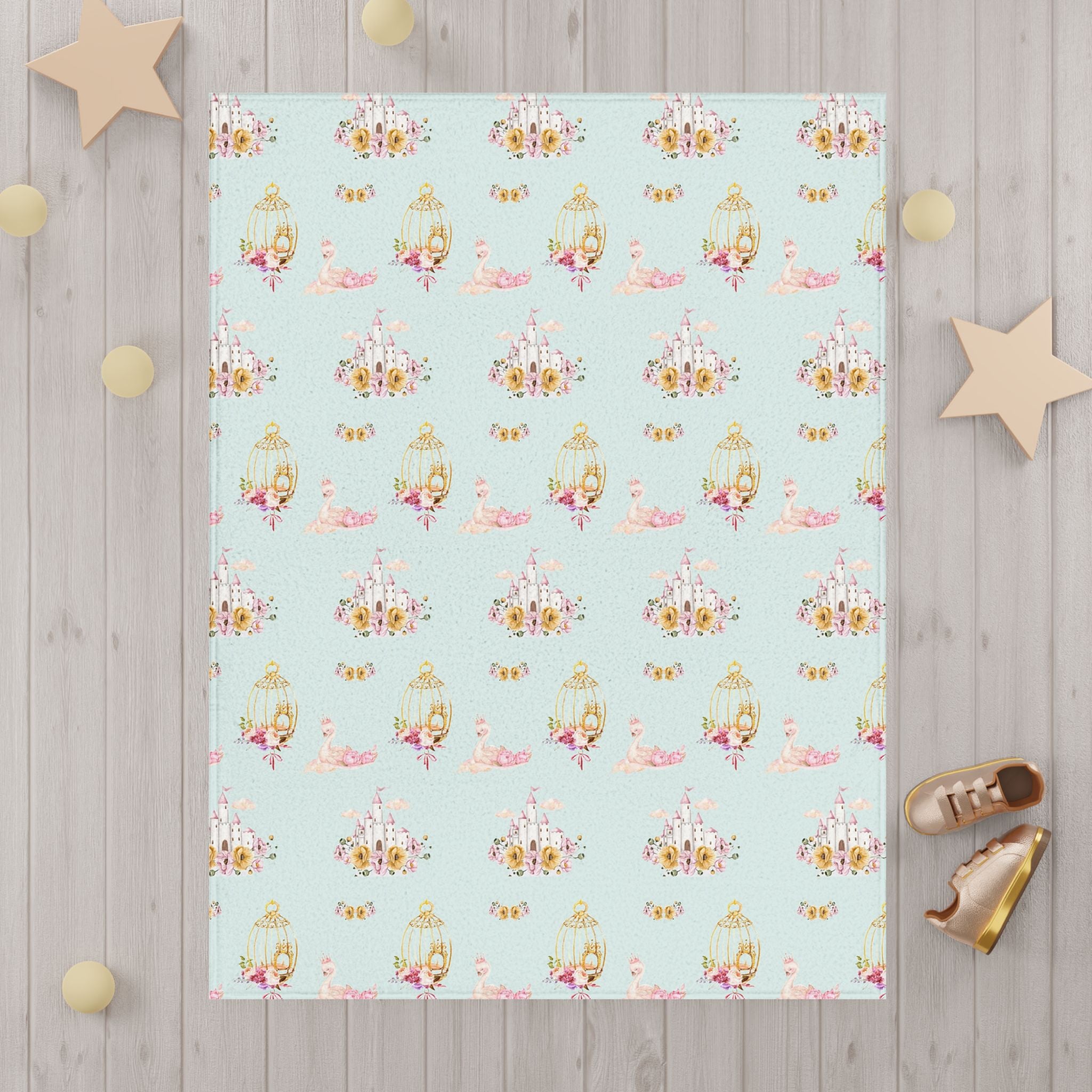 Fairy Castle Pattern Toddler Blanket | pastel princess nursery