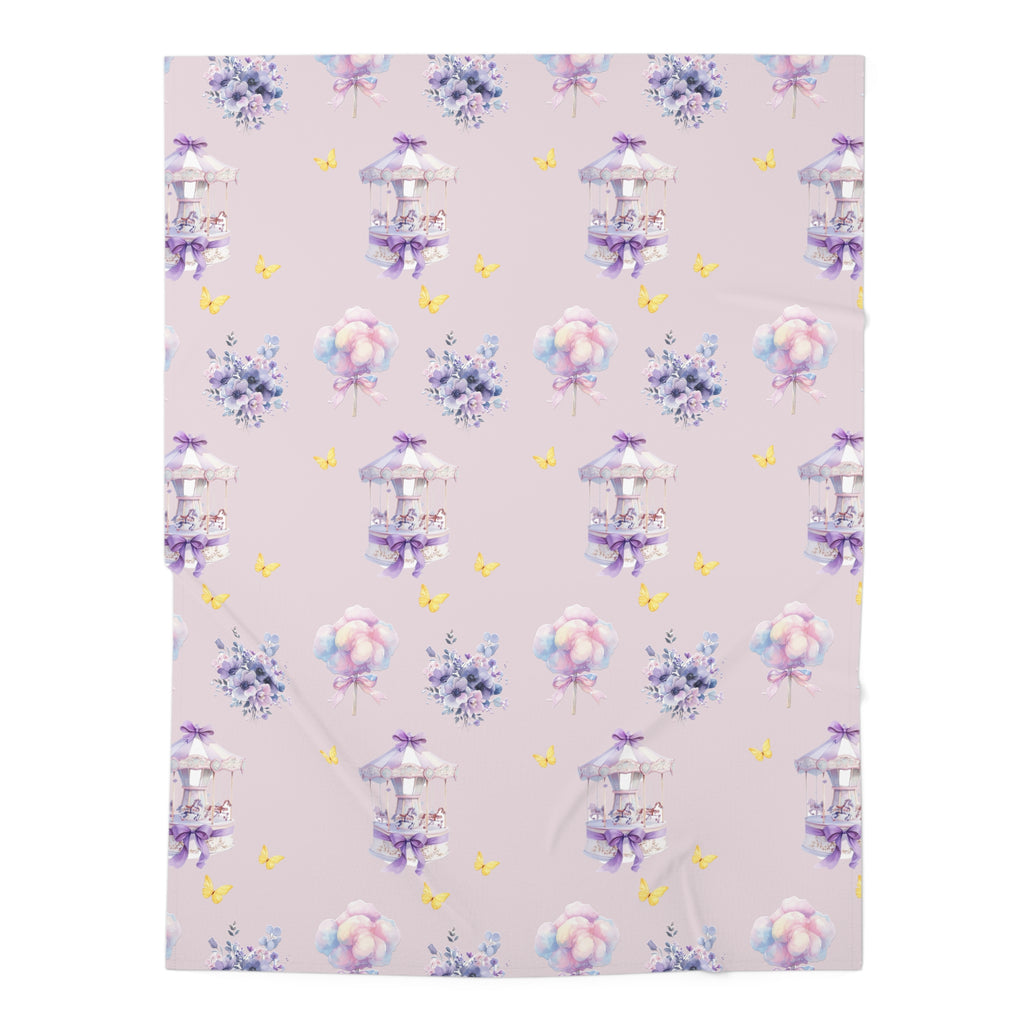Pastel Lilac Carousel Baby Swaddle Blanket — Lavender Carousel & Cotton Candy Nursery Throw