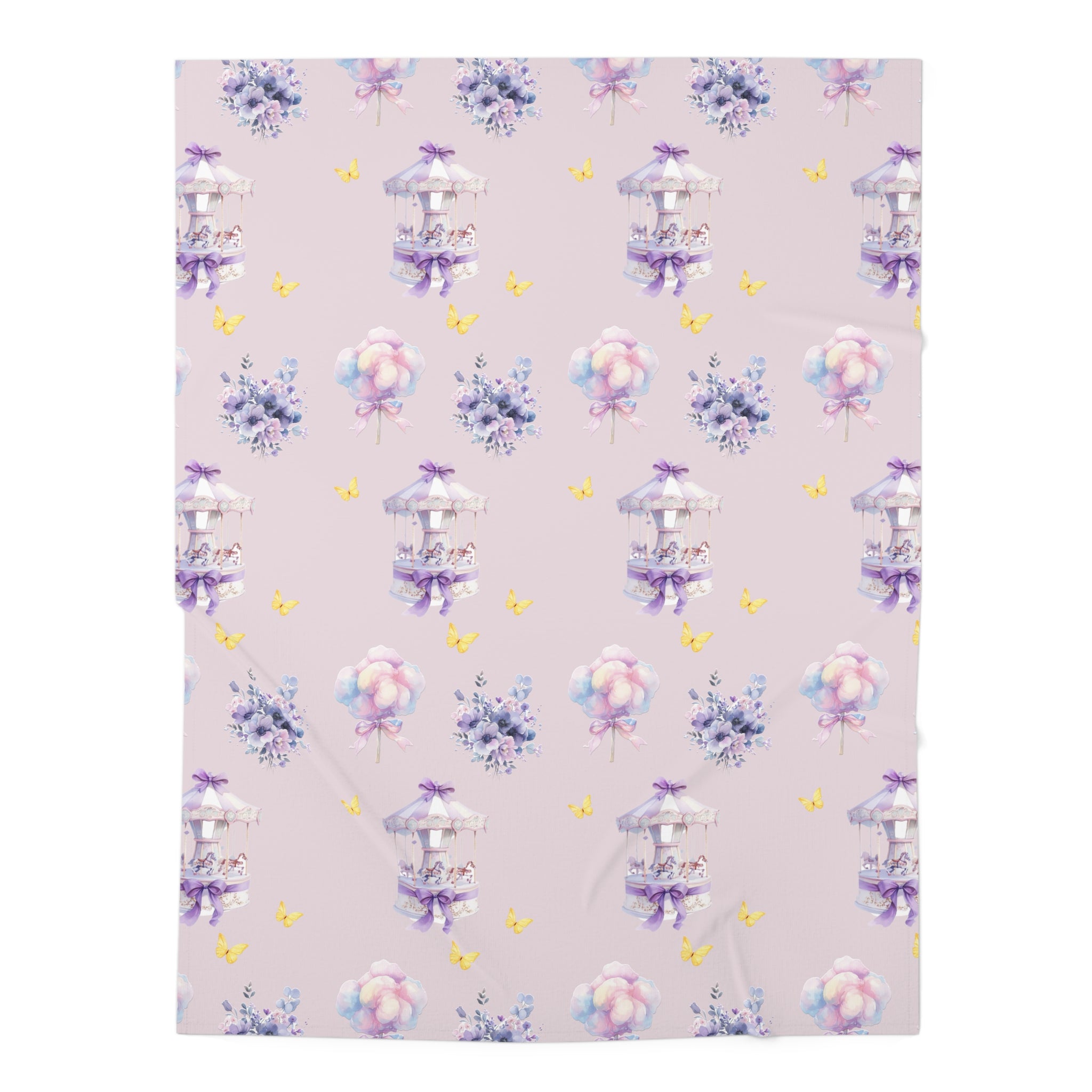 Pastel Lilac Carousel Baby Swaddle Blanket — Lavender Carousel & Cotton Candy Nursery Throw