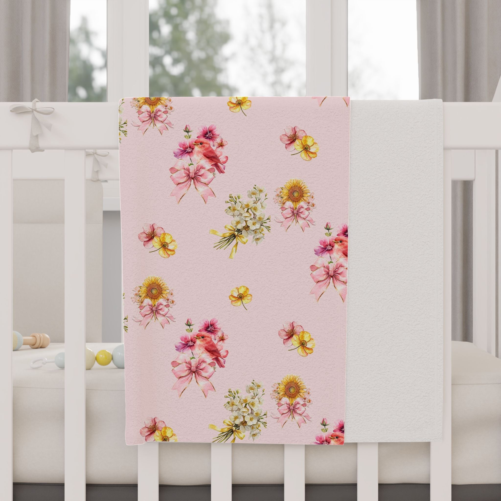 Vintage Floral Pattern Toddler Blanket | Pink Roses & Daisies