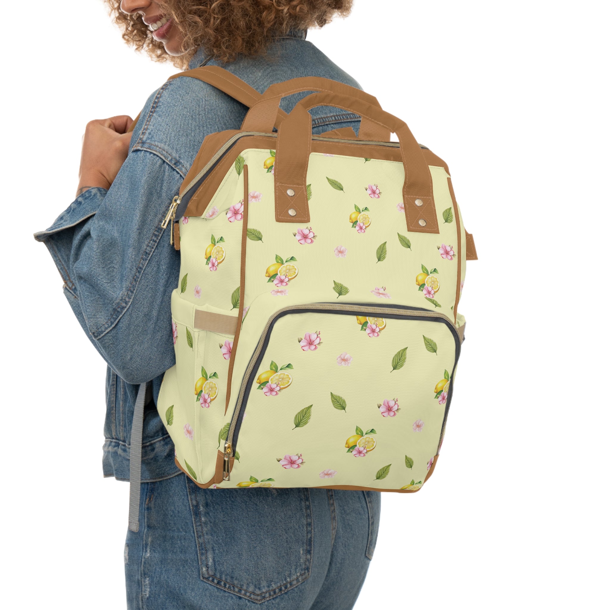 Floral Citrus Baby Backpack — Multifunctional Diaper Bag