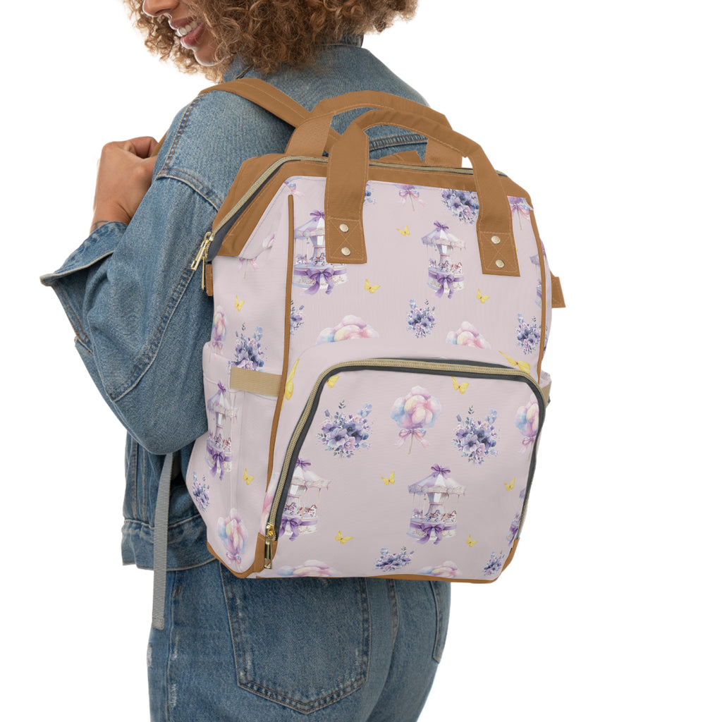 Pastel Carousel Diaper Backpack — Multifunctional Baby Changing Bag