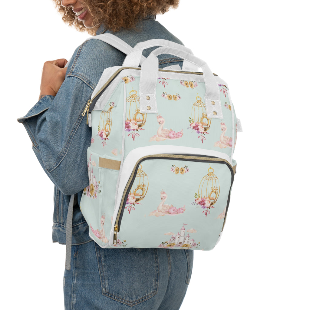 Baby Swan Castle Pattern Diaper Backpack | Waterproof Nursery Bag