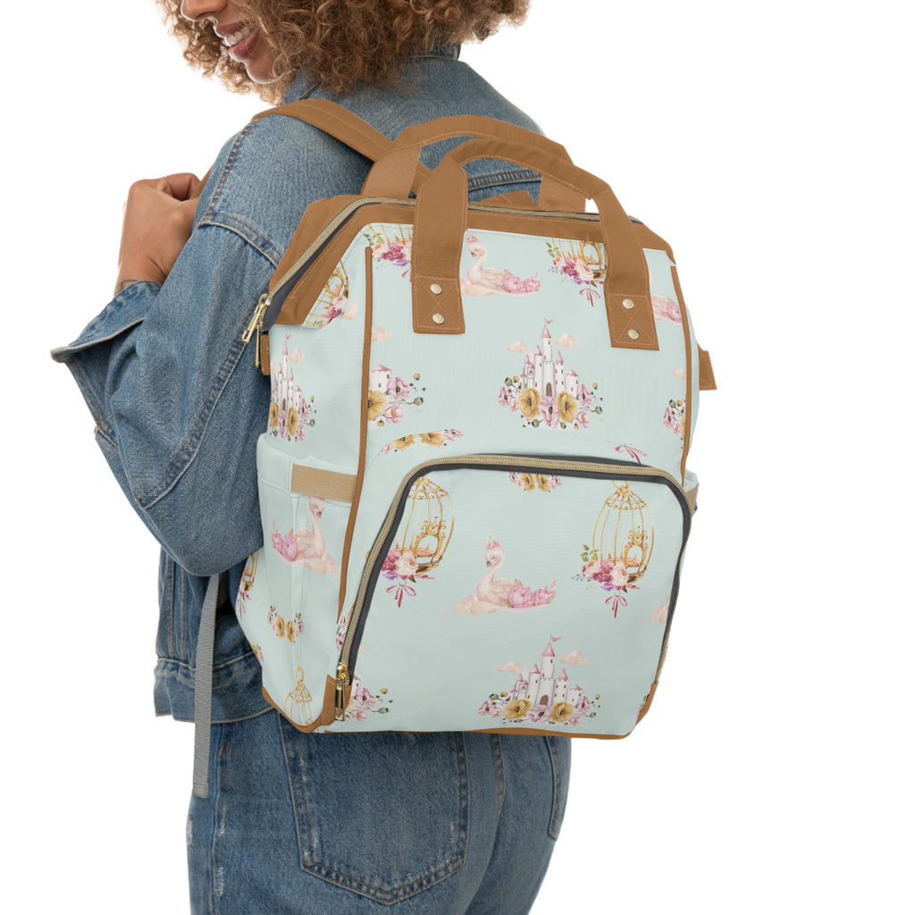 Baby Swan Castle Pattern Diaper Backpack | Waterproof Nursery Bag