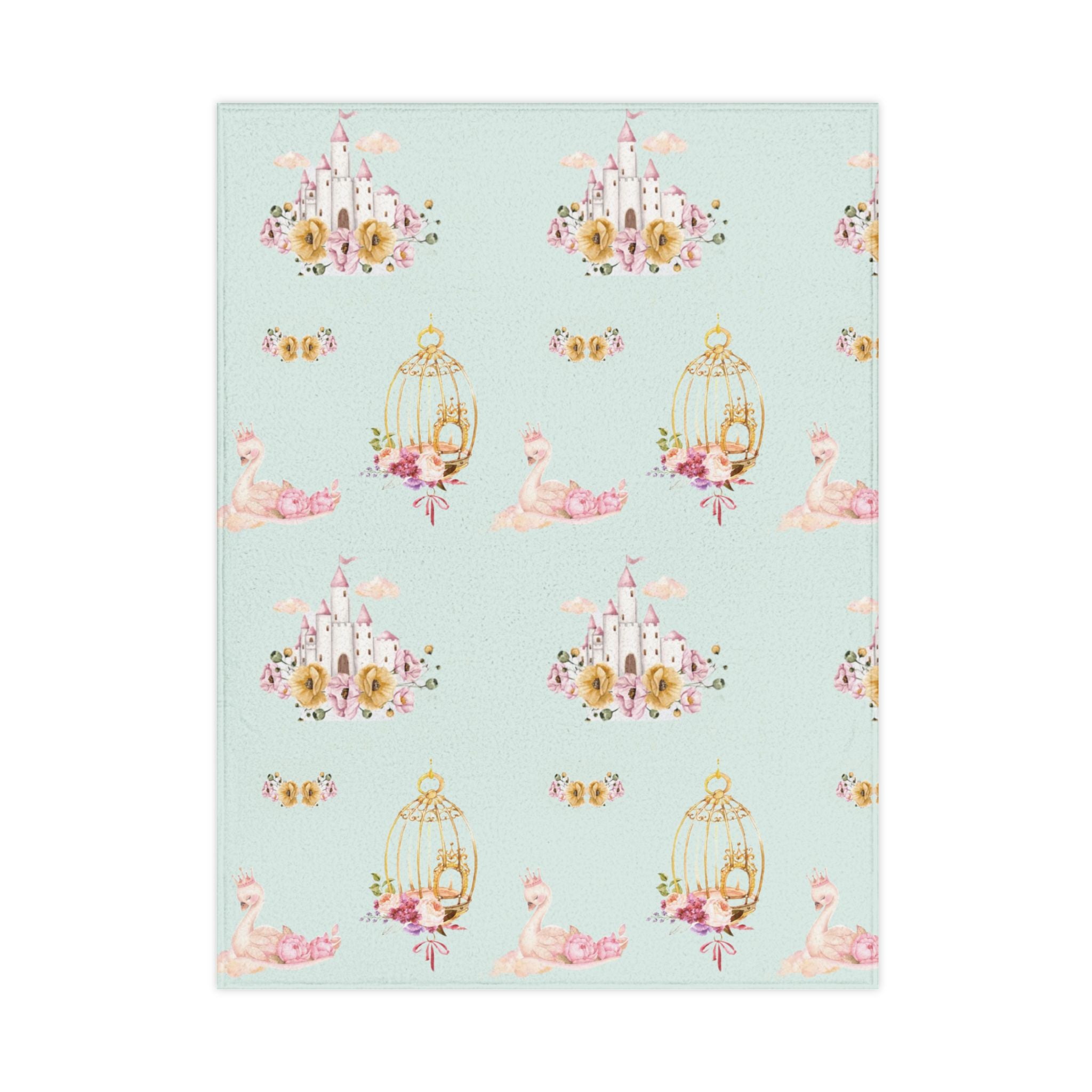 Toddler Blanket — Pastel Princess Castle & Swan Pattern, Baby Toddler Soft Throw for Nursery