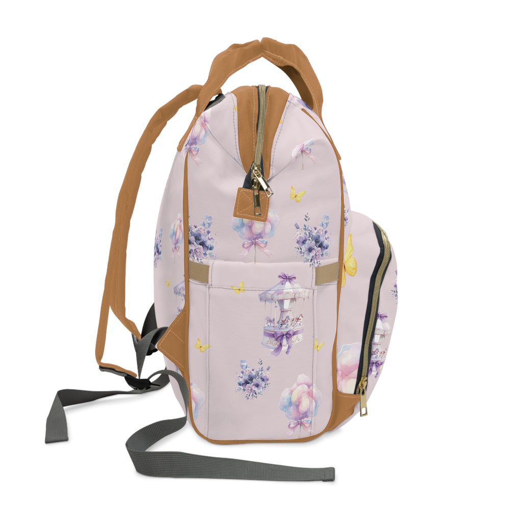 Pastel Carousel Diaper Backpack — Multifunctional Baby Changing Bag