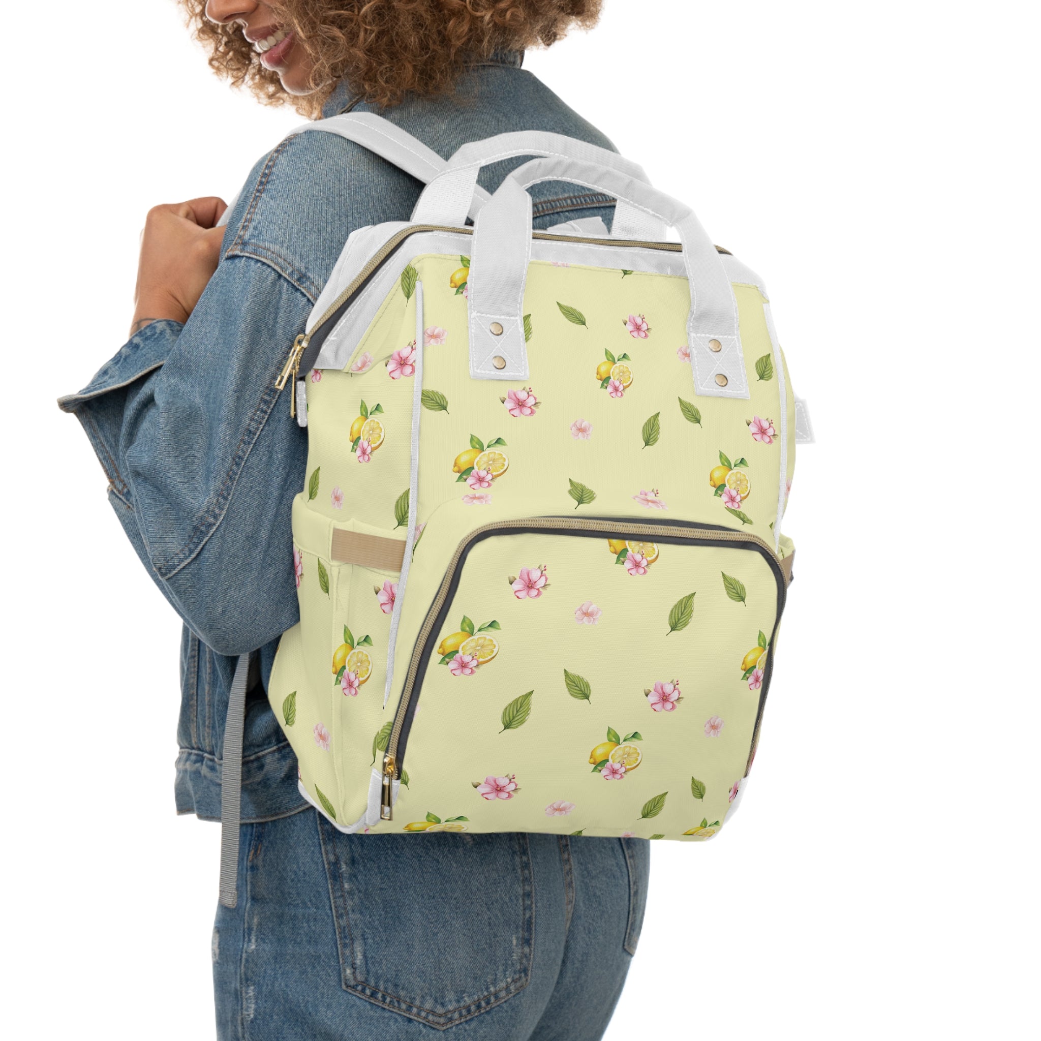 Diaper Backpack — Citrus & Pink Floral Baby Diaper Bag