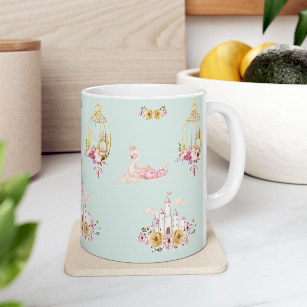 Vintage Birdcage Floral Pattern Mug | Pastel Nursery Ceramic Mug