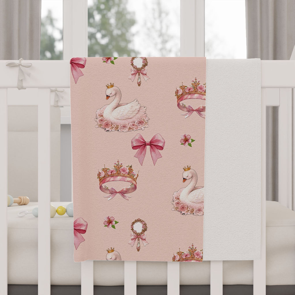 Princess Swan Toddler Blanket — Pink Crown & Bow Nursery Throw