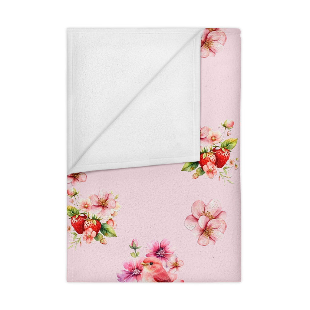 Pink Floral Bird Pattern Toddler Blanket | Cherry Blossom Rose Print