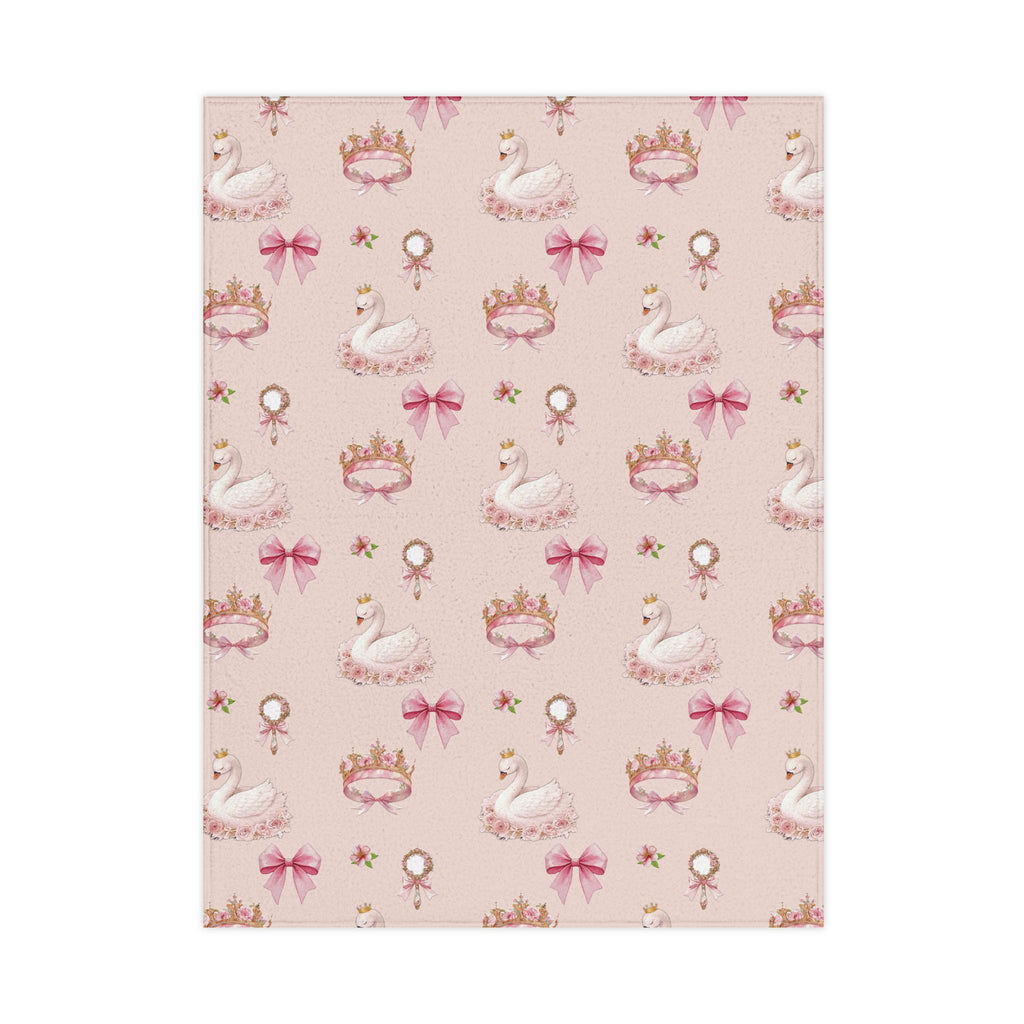 Princess Swan Toddler Blanket — Pink Crown & Bow Nursery Throw