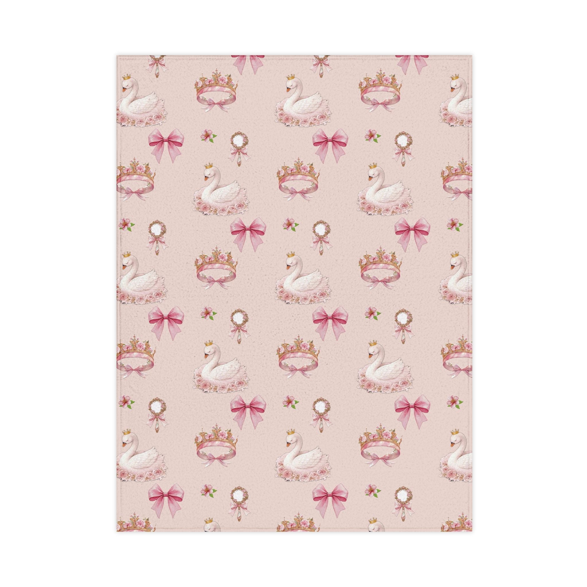Princess Swan Toddler Blanket — Pink Crown & Bow Nursery Throw