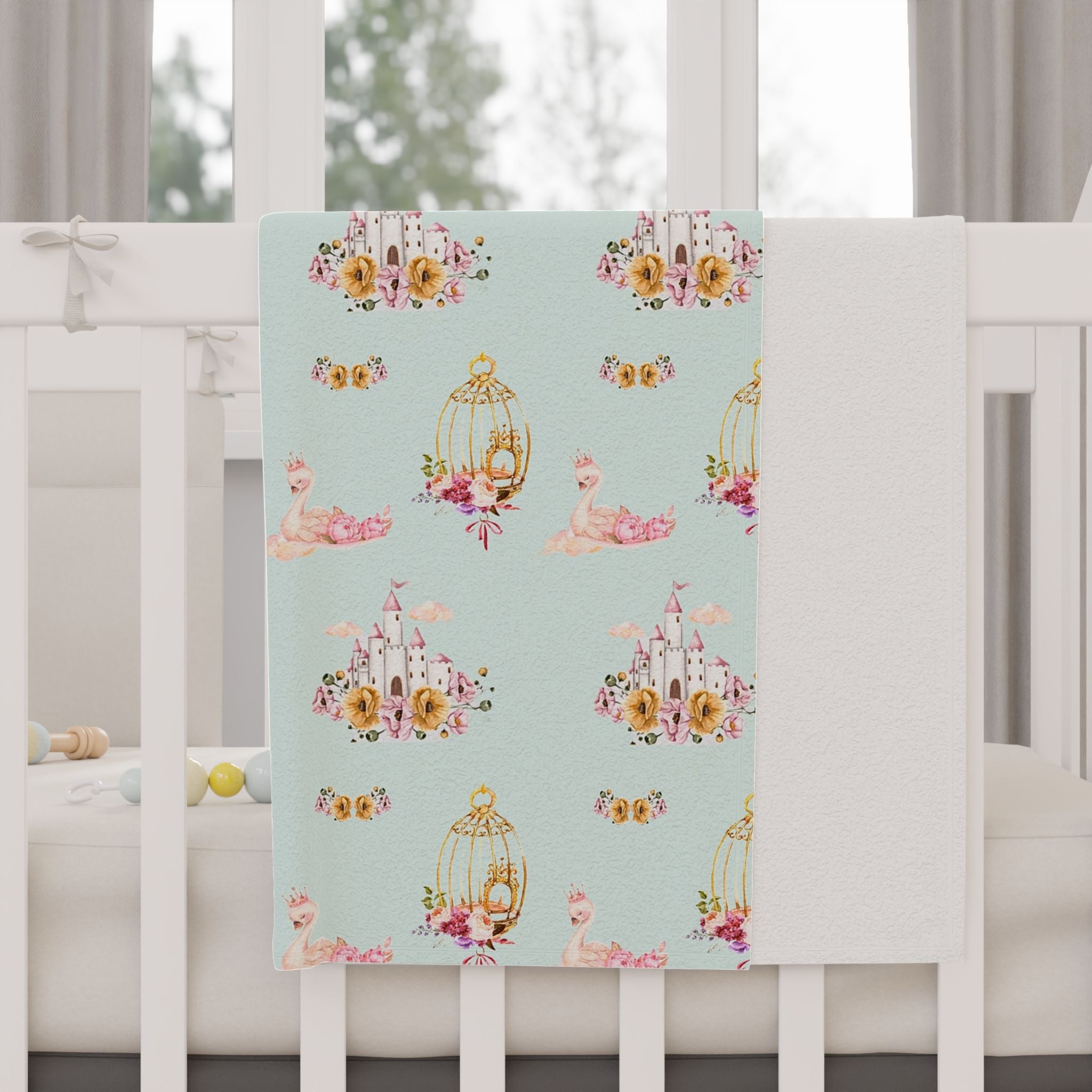 Fairy Castle Pattern Toddler Blanket | pastel princess nursery