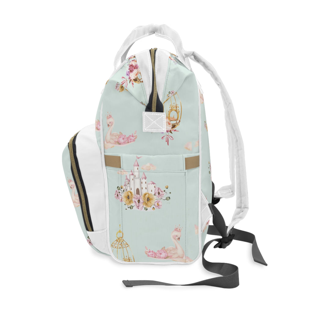 Baby Swan Castle Pattern Diaper Backpack | Waterproof Nursery Bag