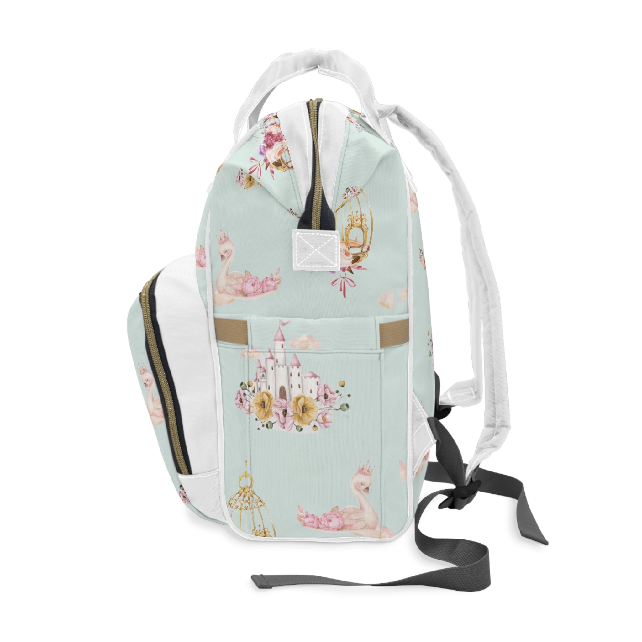 Baby Swan Castle Pattern Diaper Backpack | Waterproof Nursery Bag