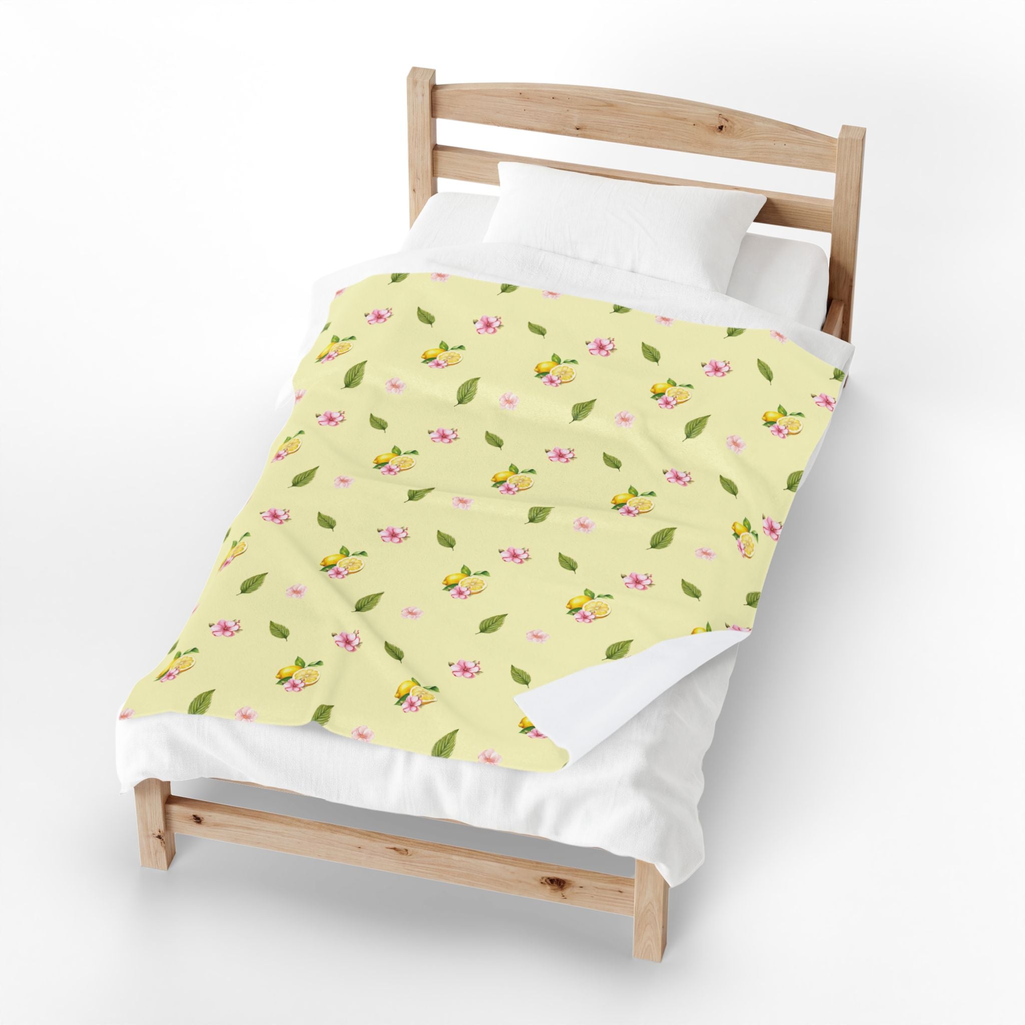 Velveteen Plush Blanket 50x 60’’ - Lemon Blossom Floral Throw