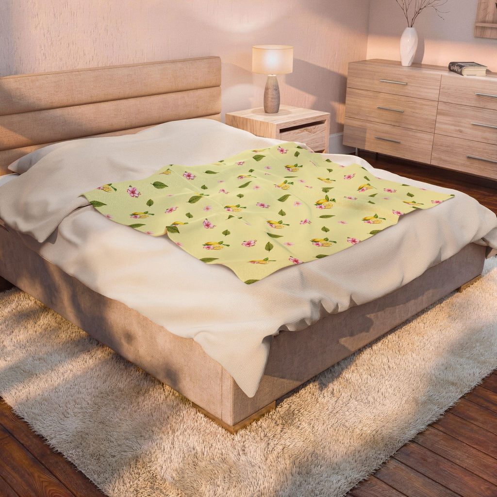 Velveteen Plush Blanket 50x 60’’ - Lemon Blossom Floral Throw