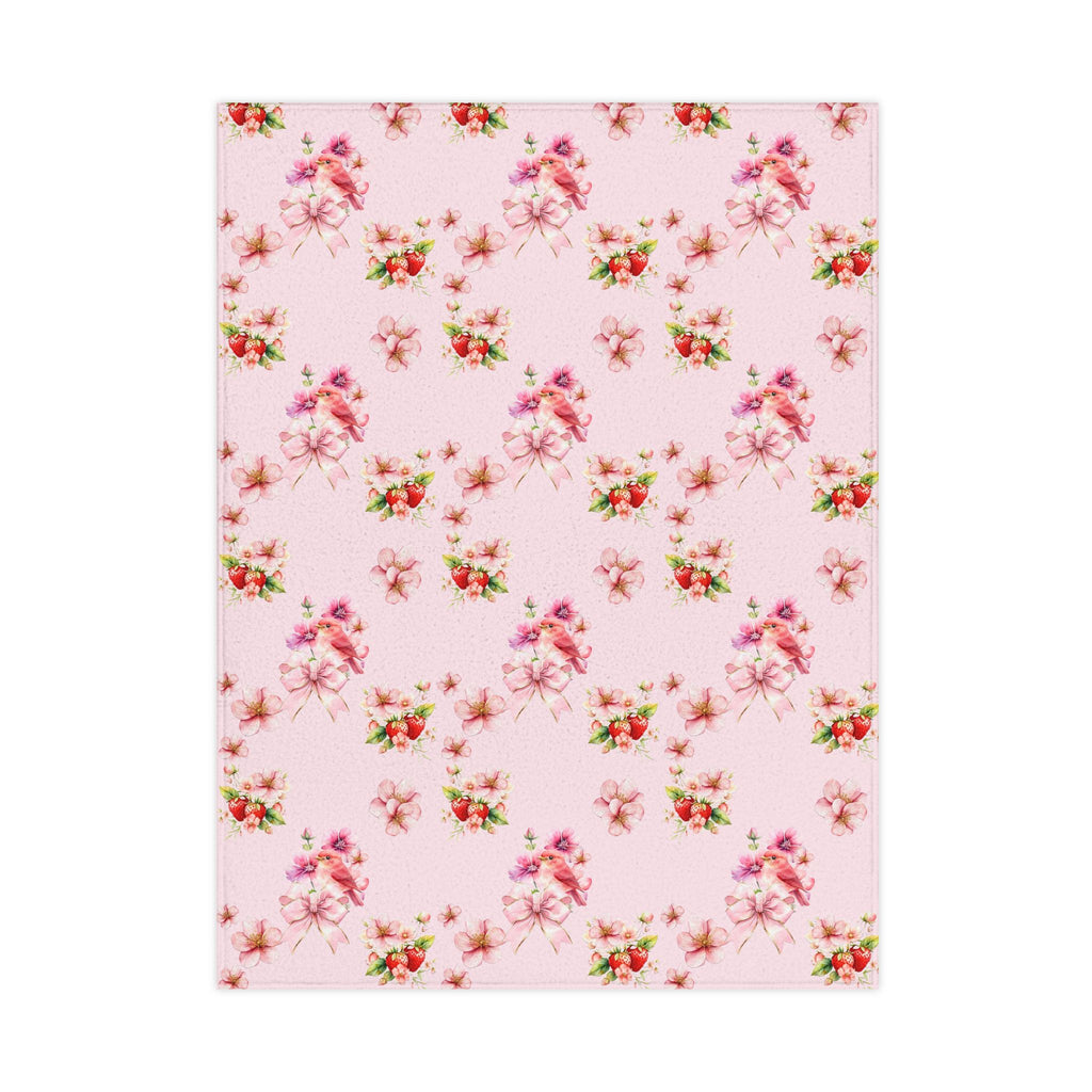 Pink Floral Bird Pattern Toddler Blanket | Cherry Blossom Rose Print