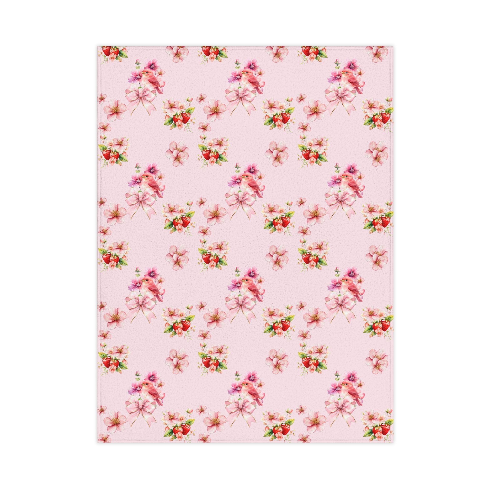 Pink Floral Bird Pattern Toddler Blanket | Cherry Blossom Rose Print