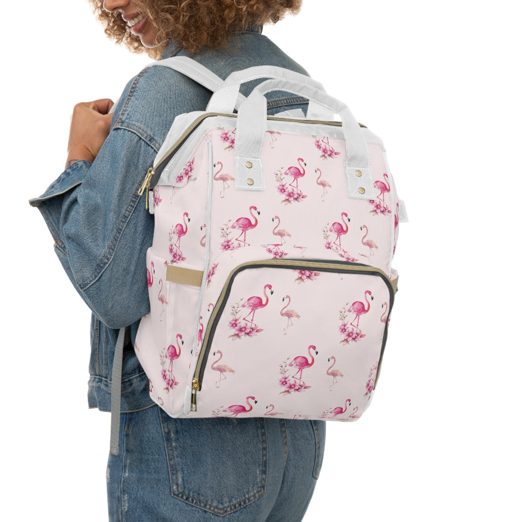 Flamingo & Flower Diaper Backpack — Multifunctional Baby Backpack