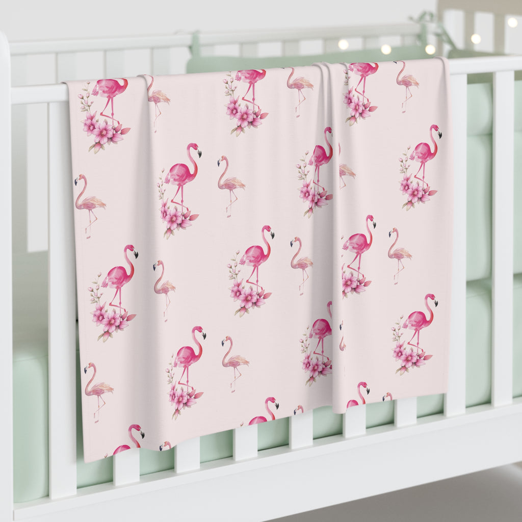 Flamingo Floral Baby Swaddle Blanket — Pink Watercolor Nursery Wrap
