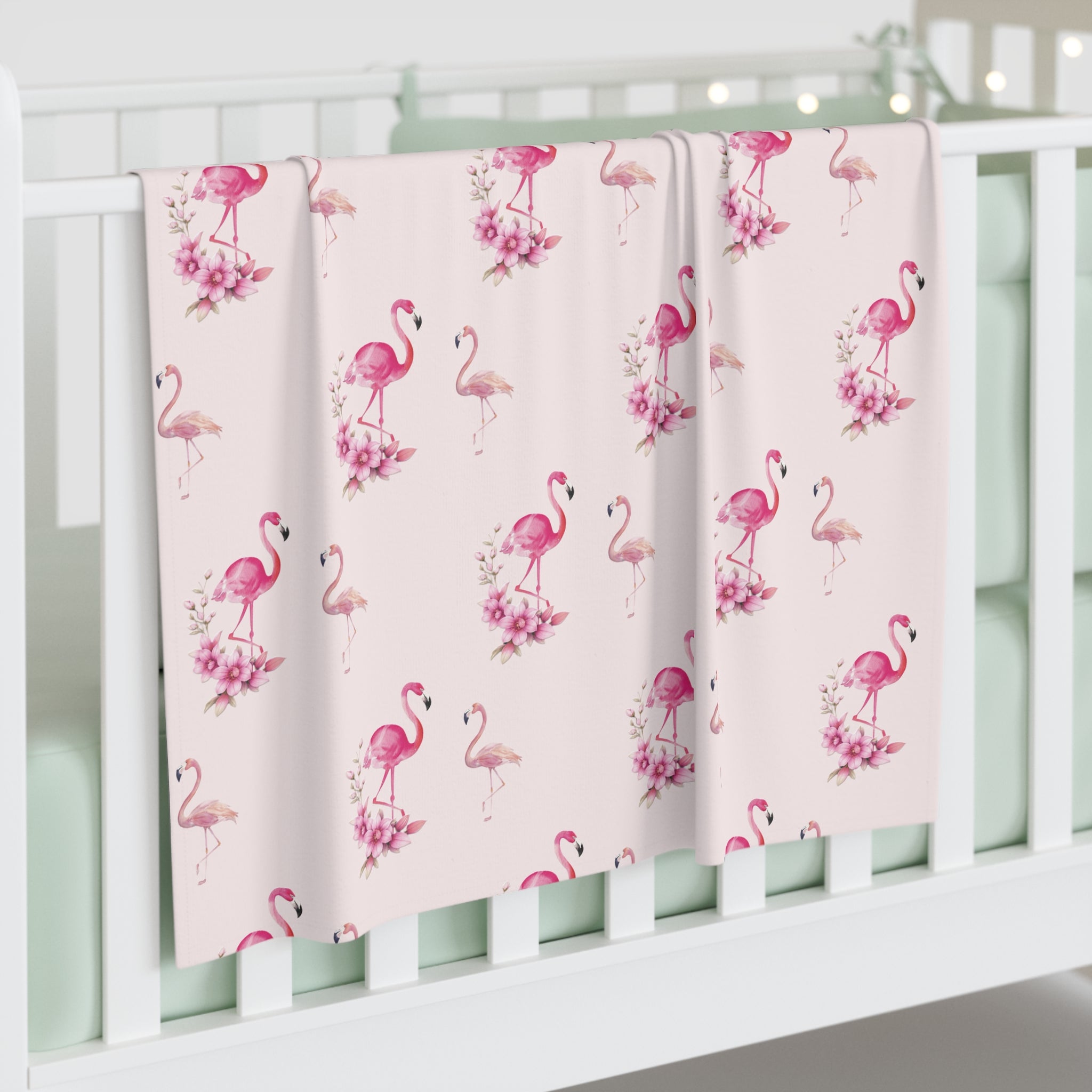 Flamingo Floral Baby Swaddle Blanket — Pink Watercolor Nursery Wrap